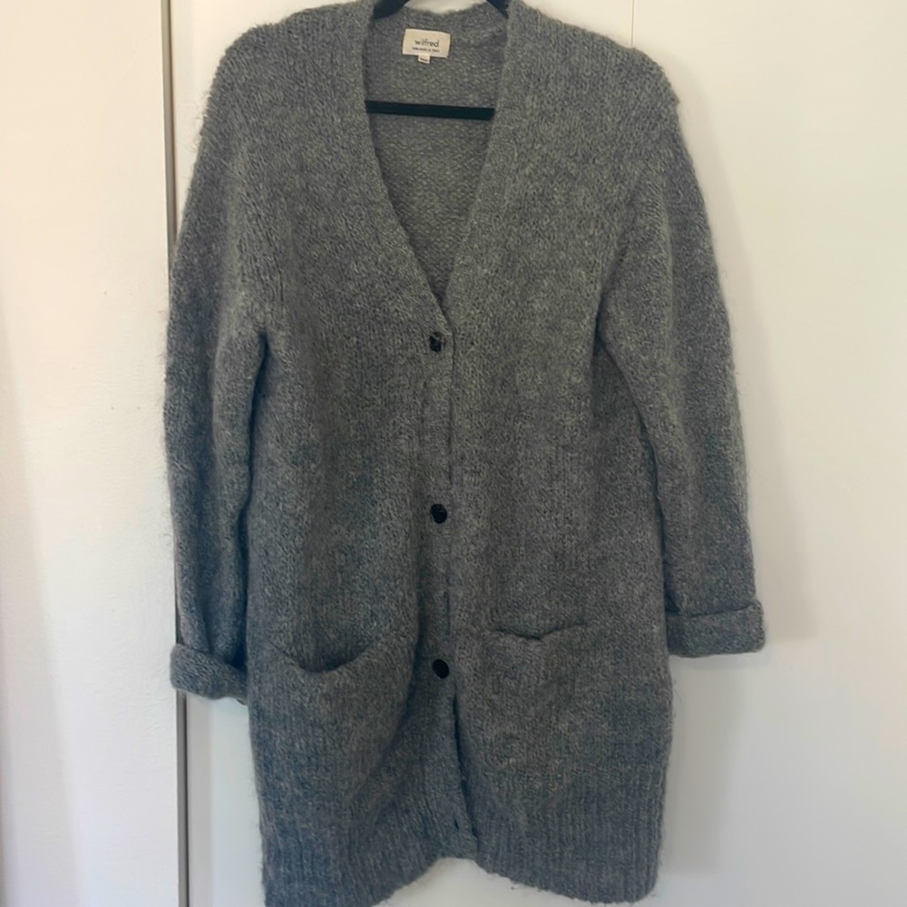 Aritzia Grey Mohair Long Cardigan